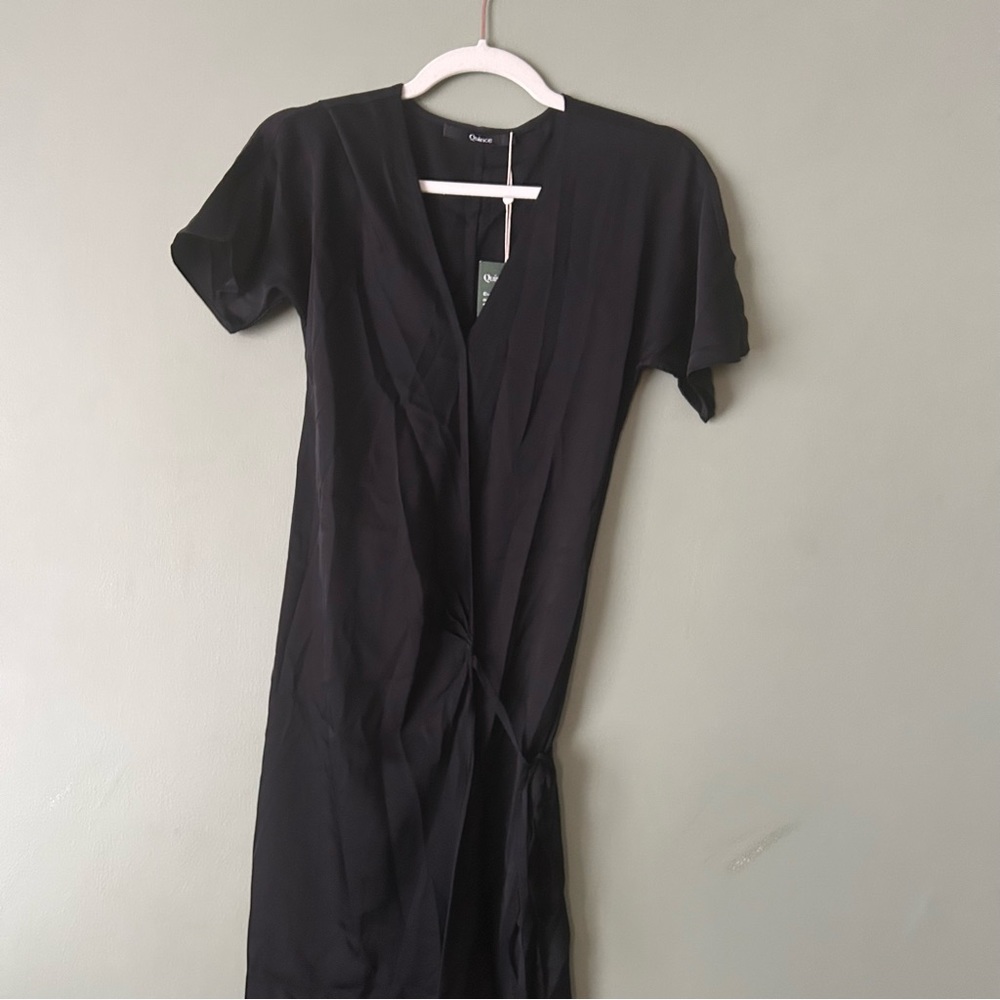 Quince Black Short Sleeve Wrap Mini Dress - Picture 5 of 8